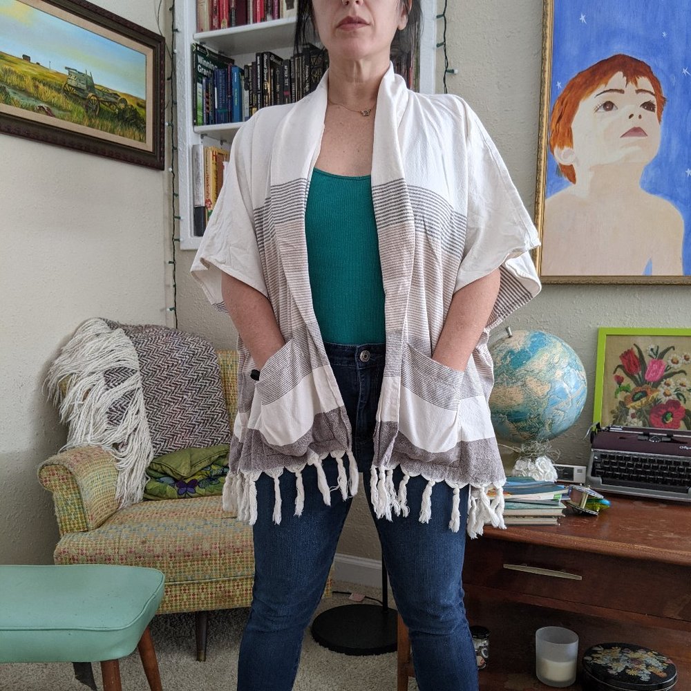 Anthropologie One Size Fits ALL Striped Neutral Tones Cardigan | Ecote